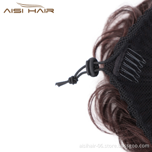 Aisi Hair Dark Brown Brazilian Human Hair Curly Chignon Bun Elastic Rope Rubber Band Hairpiece Clip In Extension For Women